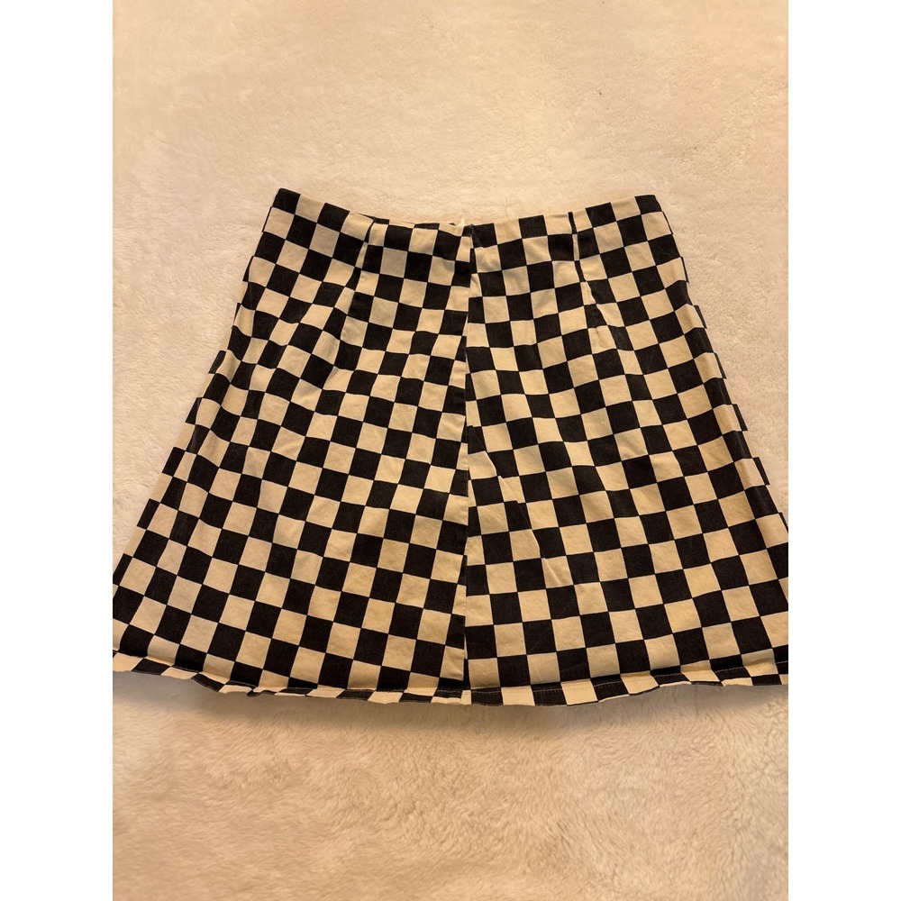 Princess Polly Checkered Mini Skirt Black Cream A-Line High Waisted Size 8